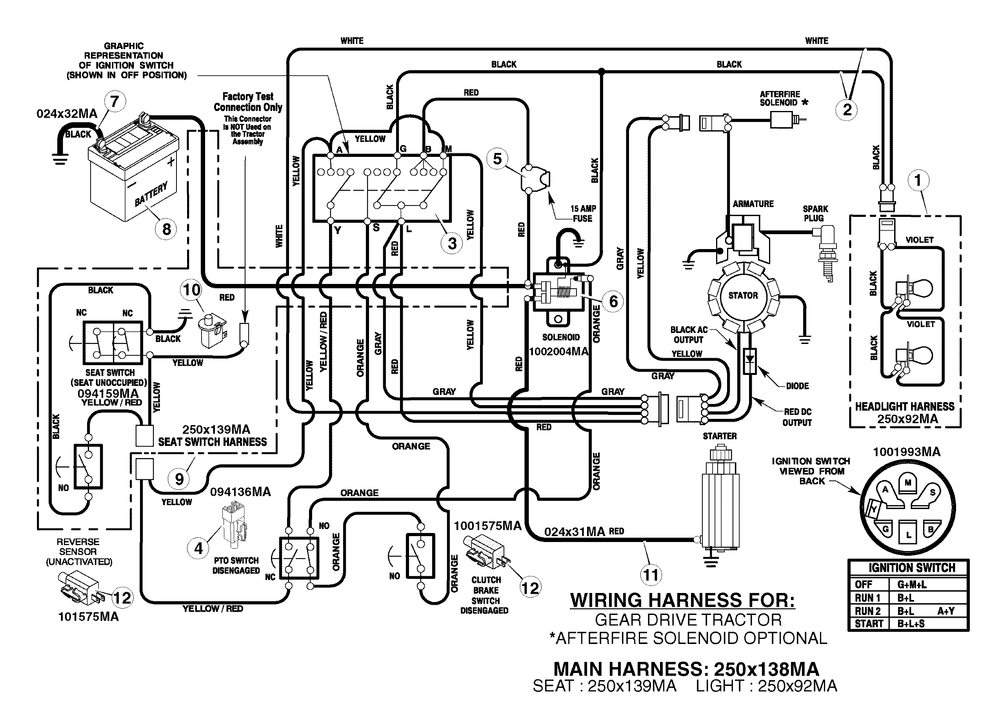 Electrical System Diagram and Parts List for 7800292-385002X108C 2008 Briggs and Stratton Lawn Tractor